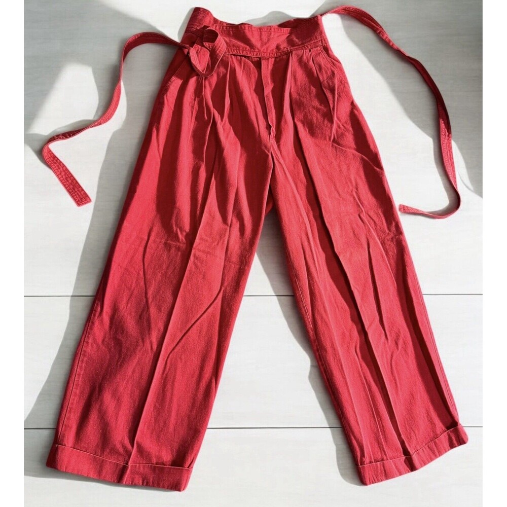 VTG  70s The East Side Clothing Co. red wide leg tie wrap belted pleated Pants